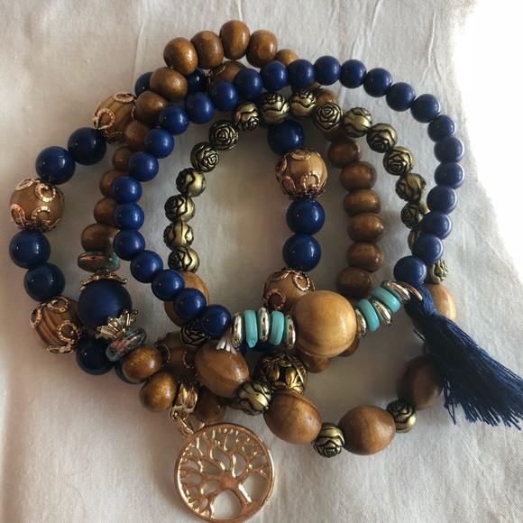 Four Wooden Beaded Hallow Tree Of Life Bracelets - Picture 4 of 8